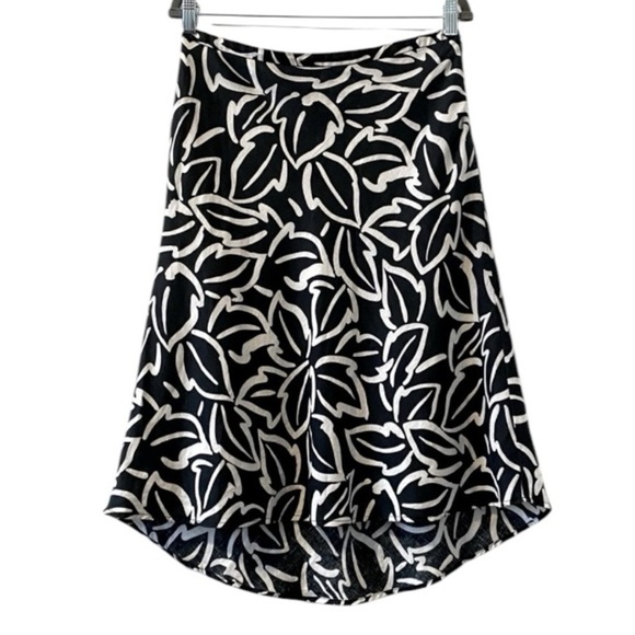 Willi Smith 100% Linen A-Line Midi Skirt Sz 6 Black White Pattern Lined - Picture 1 of 8